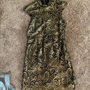 Windsor High Neck Black/Gold Foil Lace Dress